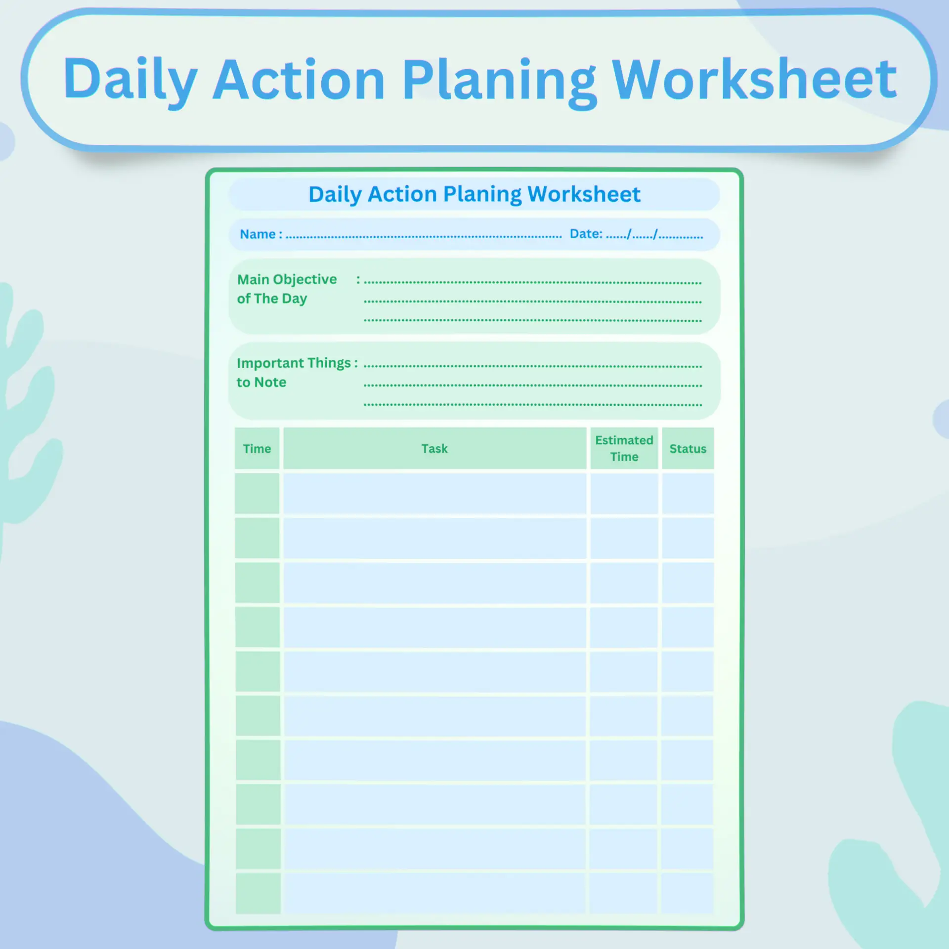 Daily Action Planning Worksheet Product Image