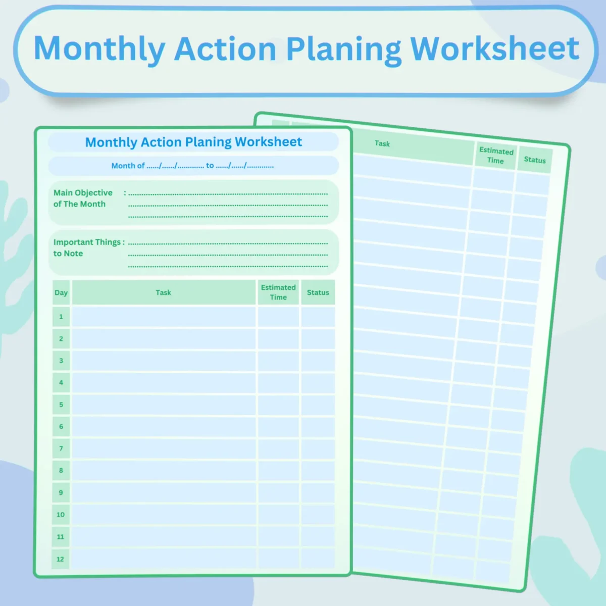 Monthly Action Planning Worksheet Product Image
