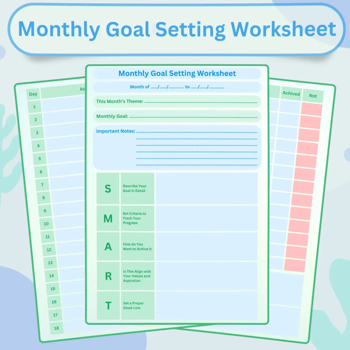 Monthly Goal Setting Worksheet Product Image