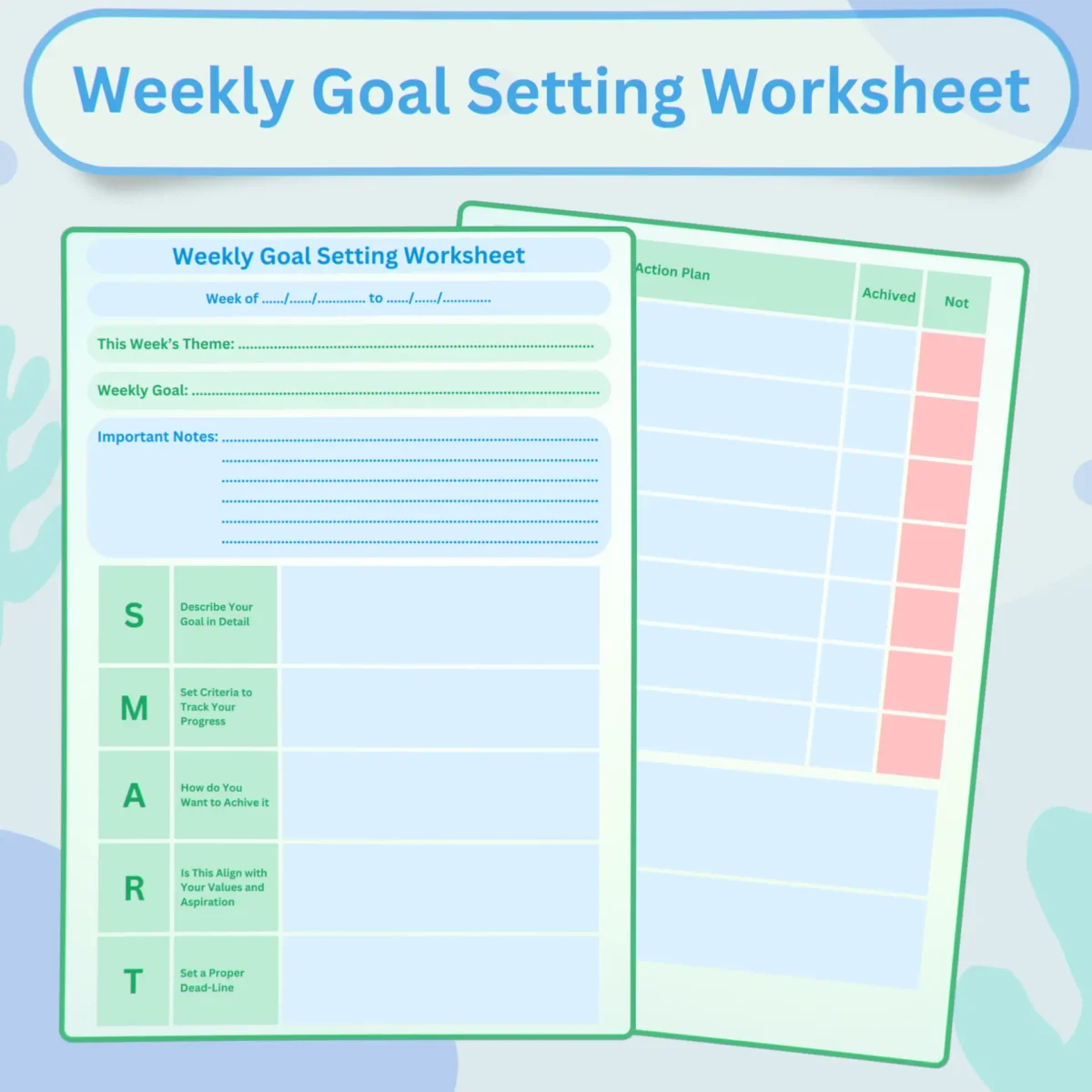 Weekly Goal Setting Worksheet Product Image