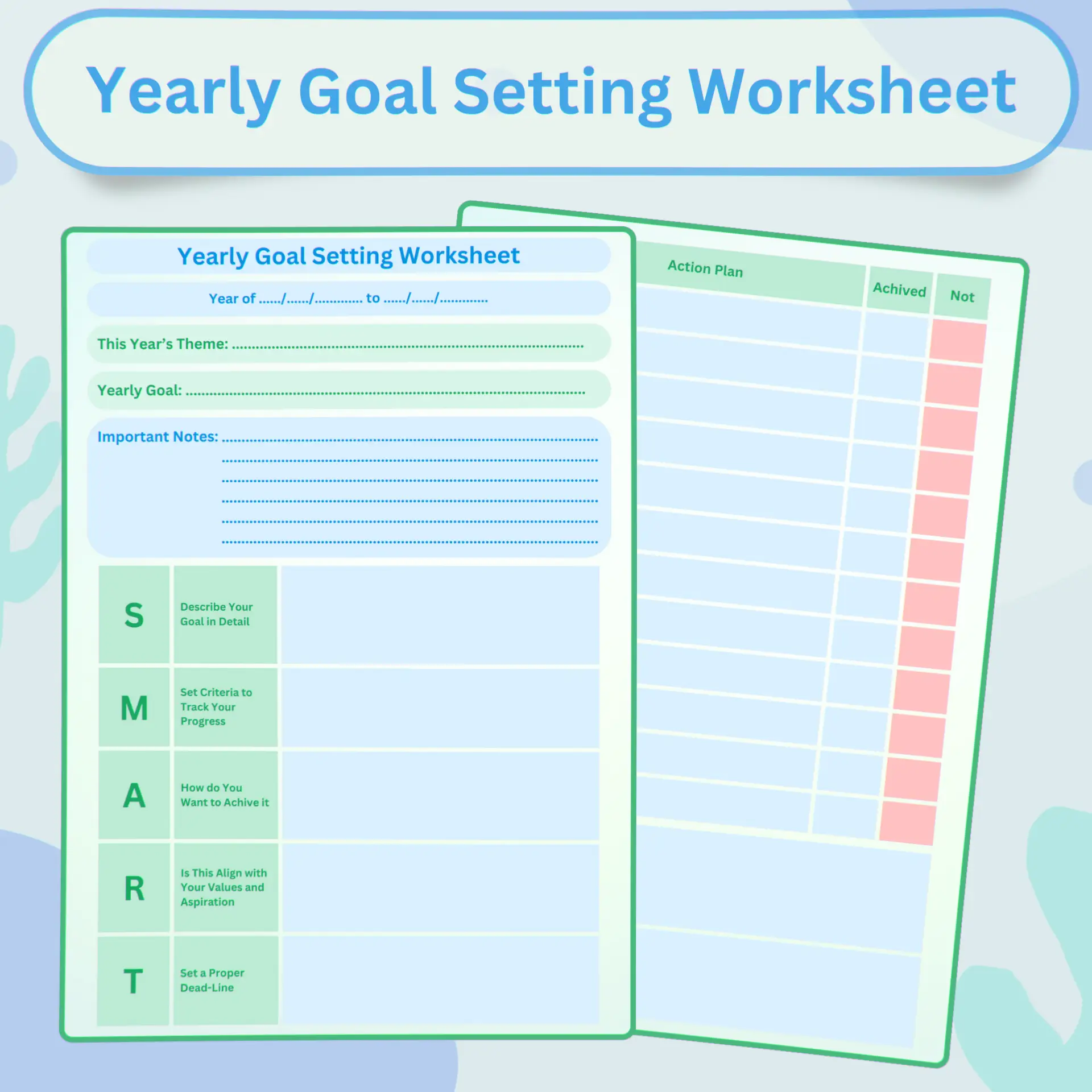 Yearly Goal Setting Worksheet Product Image